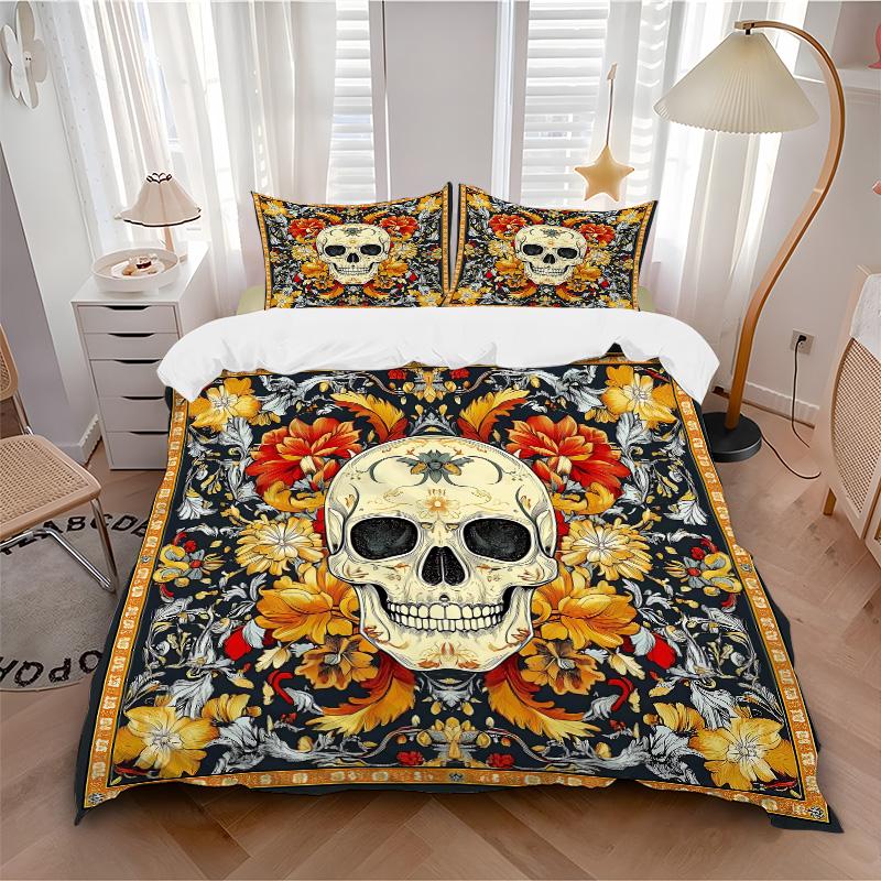 Skull Floral Tapestry Print 3Pcs Bedding Setduvet Cover With 2 Bedropillowcase Home Birthday Gift