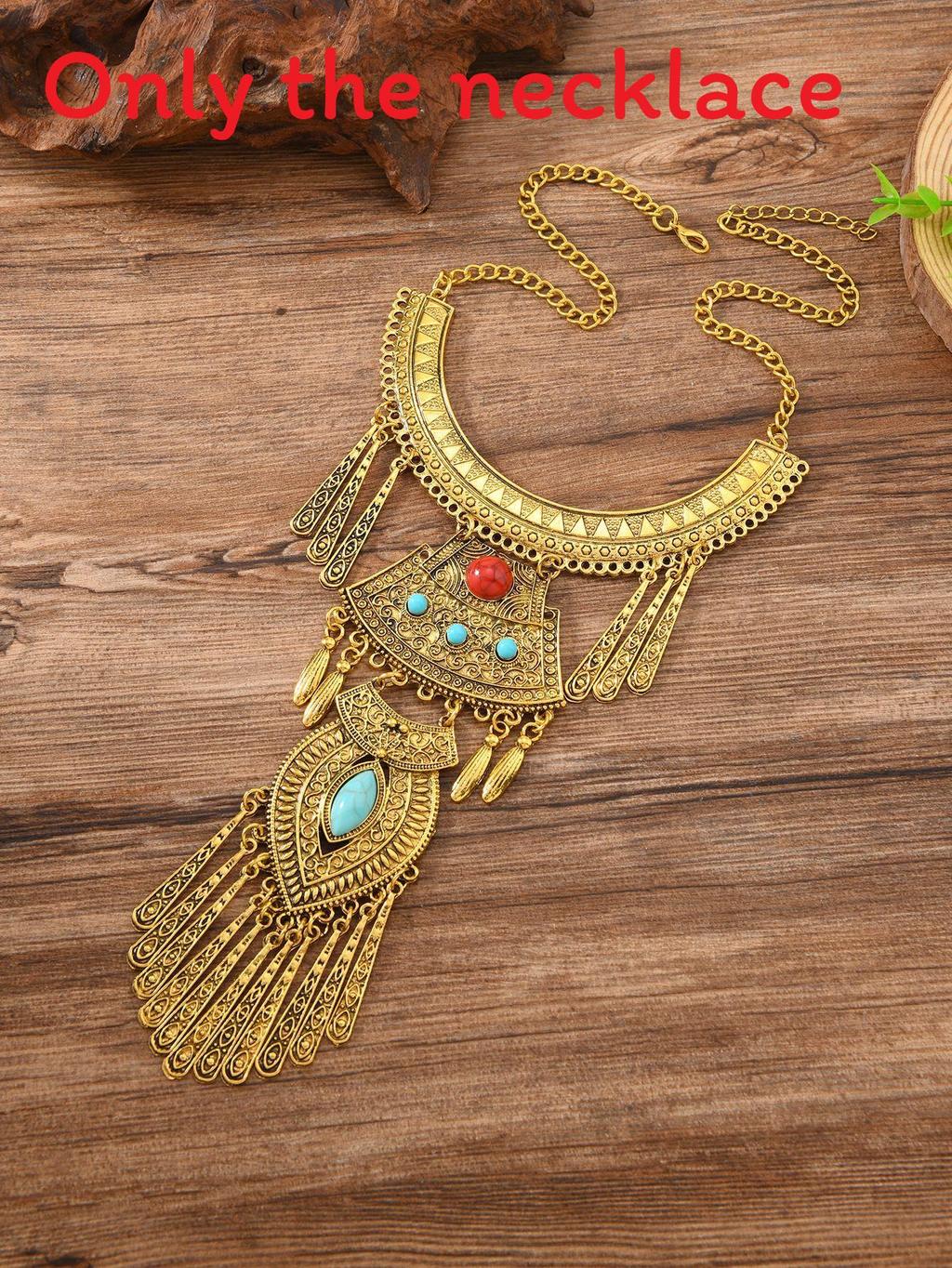 

Fall Boho Chic Statement Necklace With Multiple Layers And Fringes For Women золотий