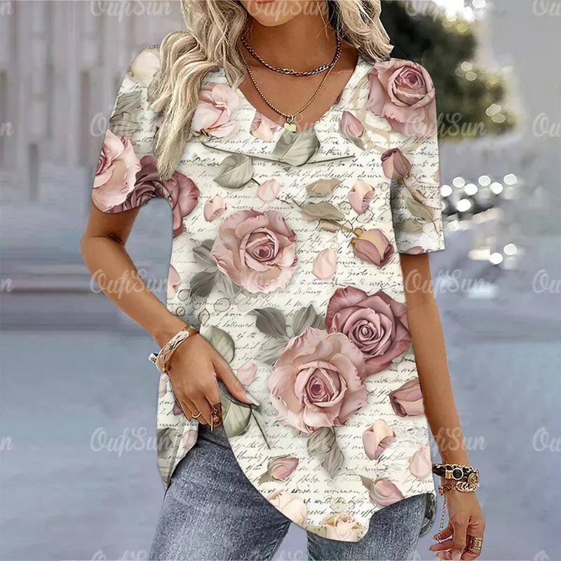 Women s Casual Short-Sleeved T-Shirt Summer Crew-Neck Print Oversized Women s Blouse Y2K Fashion Breathable Short-Sleeved S