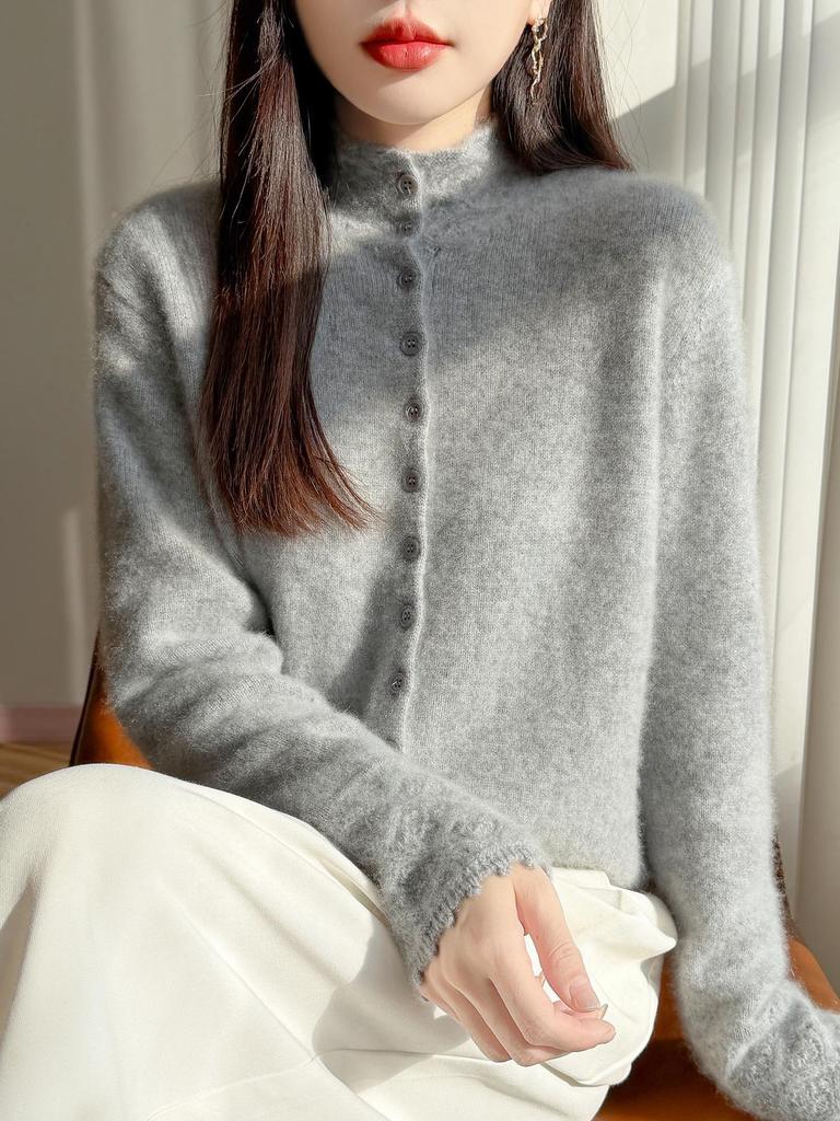 Women's Velvet Cardigan: Cozy Half-High Collar, Loose Fit, Versatile Winter Sweater.
