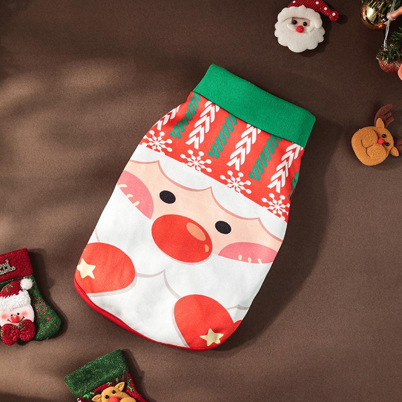 Christmas Old Man's face print Coat Pet Christmas Day Decoration hoodie Clothes Red and green classic style