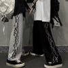 Men Pants Thorn Print Wide Leg Straight High Street Style Loose Retro Elastic Waist Full Length Youthful Teenager Travel Outdoor