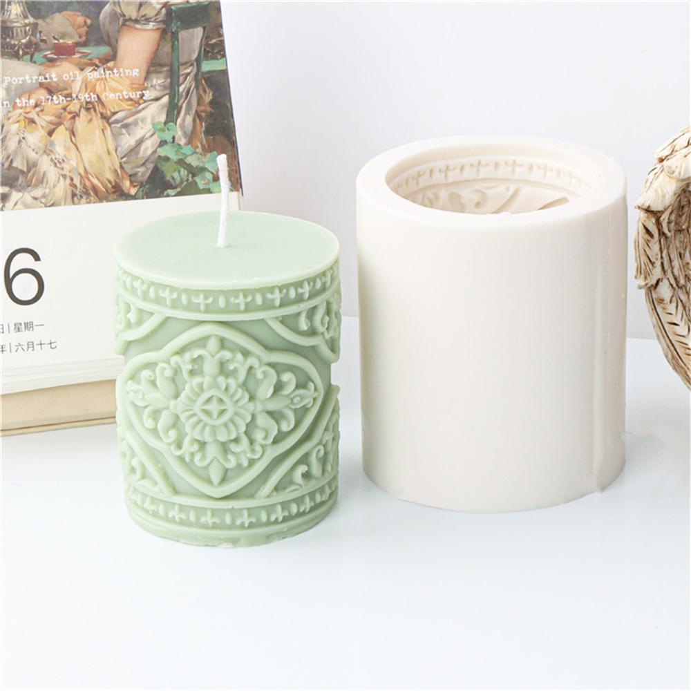 Floral Pattern Cylindrical Candle Silicone Mold Relief Cylindrical Aromatherapy Soap Mould Gypsum Silicone Molds for Home Decor