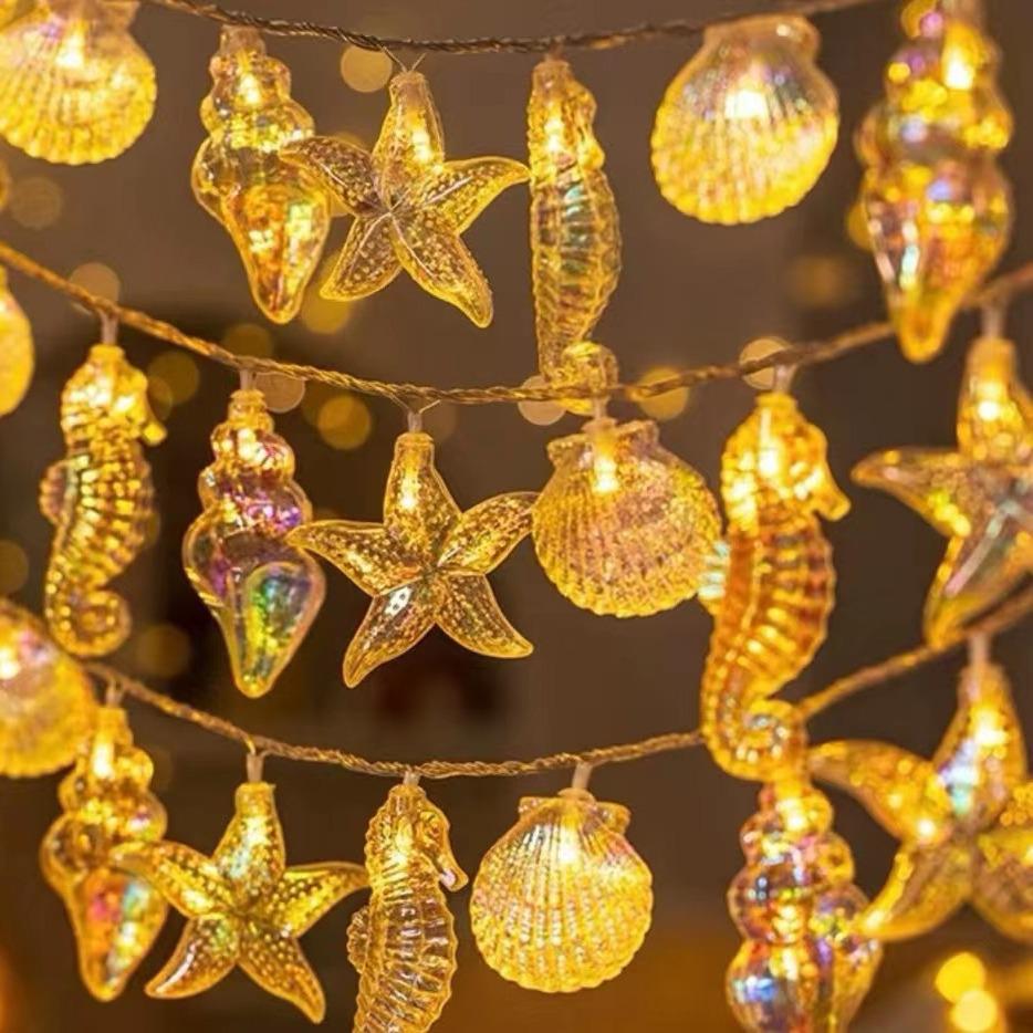 Colorful LED Seashell String Lights – Electroplated for Indoor Holiday or Dorm Decor