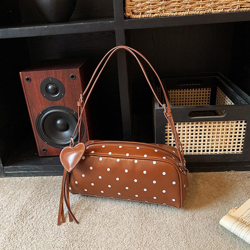 Light Luxury Texture Red Polka Dot Shoulder Bags Women's New Trend PU Leather Zippers Underarm Bag Simple Vintage Lady Handbags