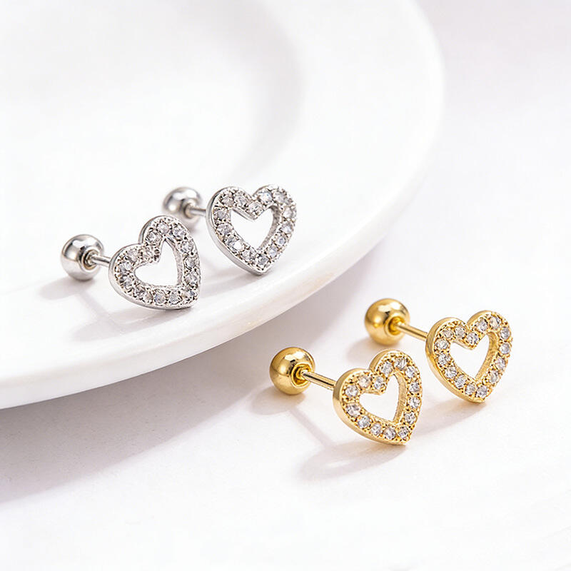 Exquisite Zircon Mini Heart Stud Earrings for Women Men Small Versatile Daily Hollowed Out Couple Earrings Jewelry Accessories