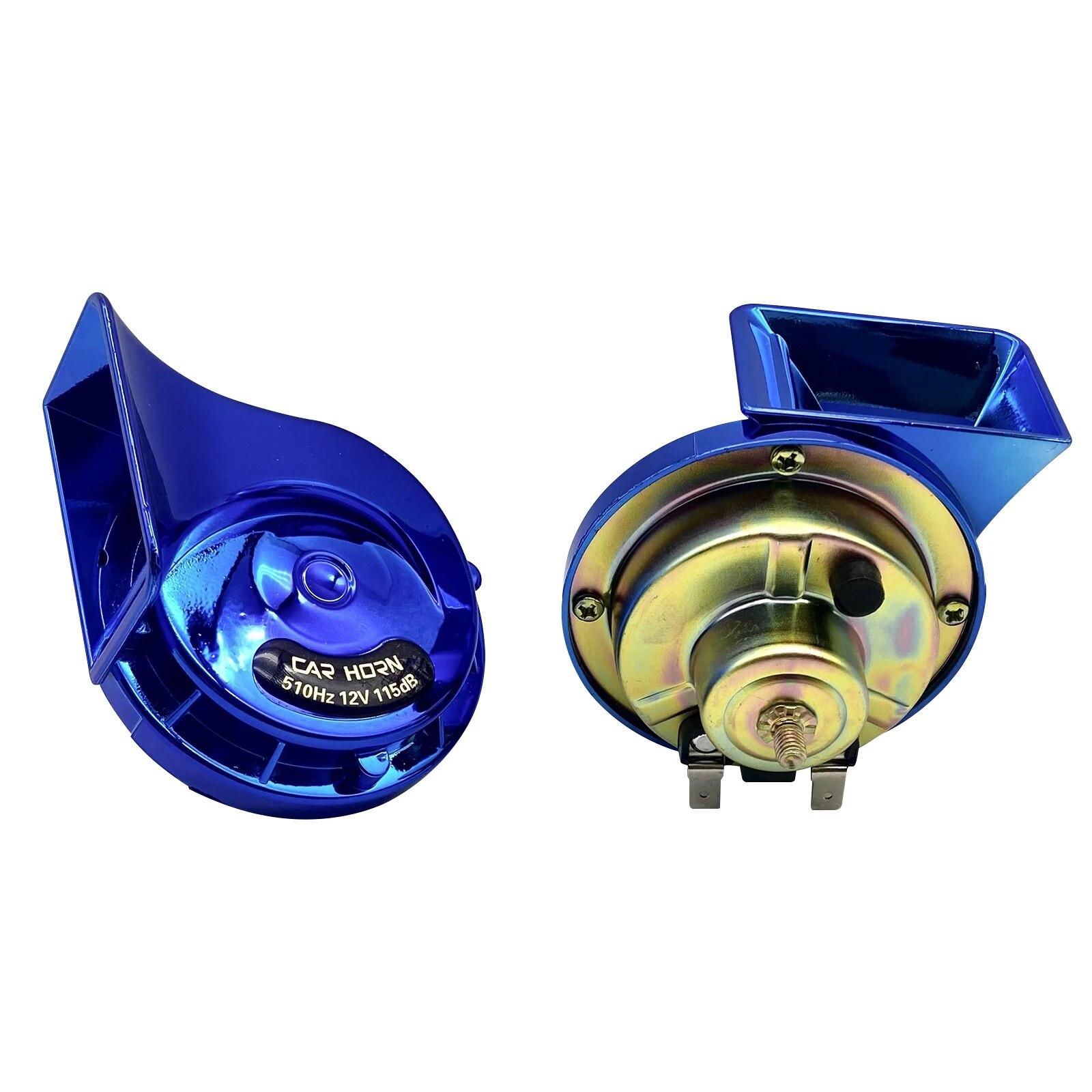 

2 шт. универсальный громкий автомобильный звуковой сигнал постоянного тока 12 В электрический звуковой сигнал для поезда-улитки супер громкий водонепроницаемый воздушный звуковой сигнал для мотоцикла, автомобиля, грузовика, внедорожника, лодки синий