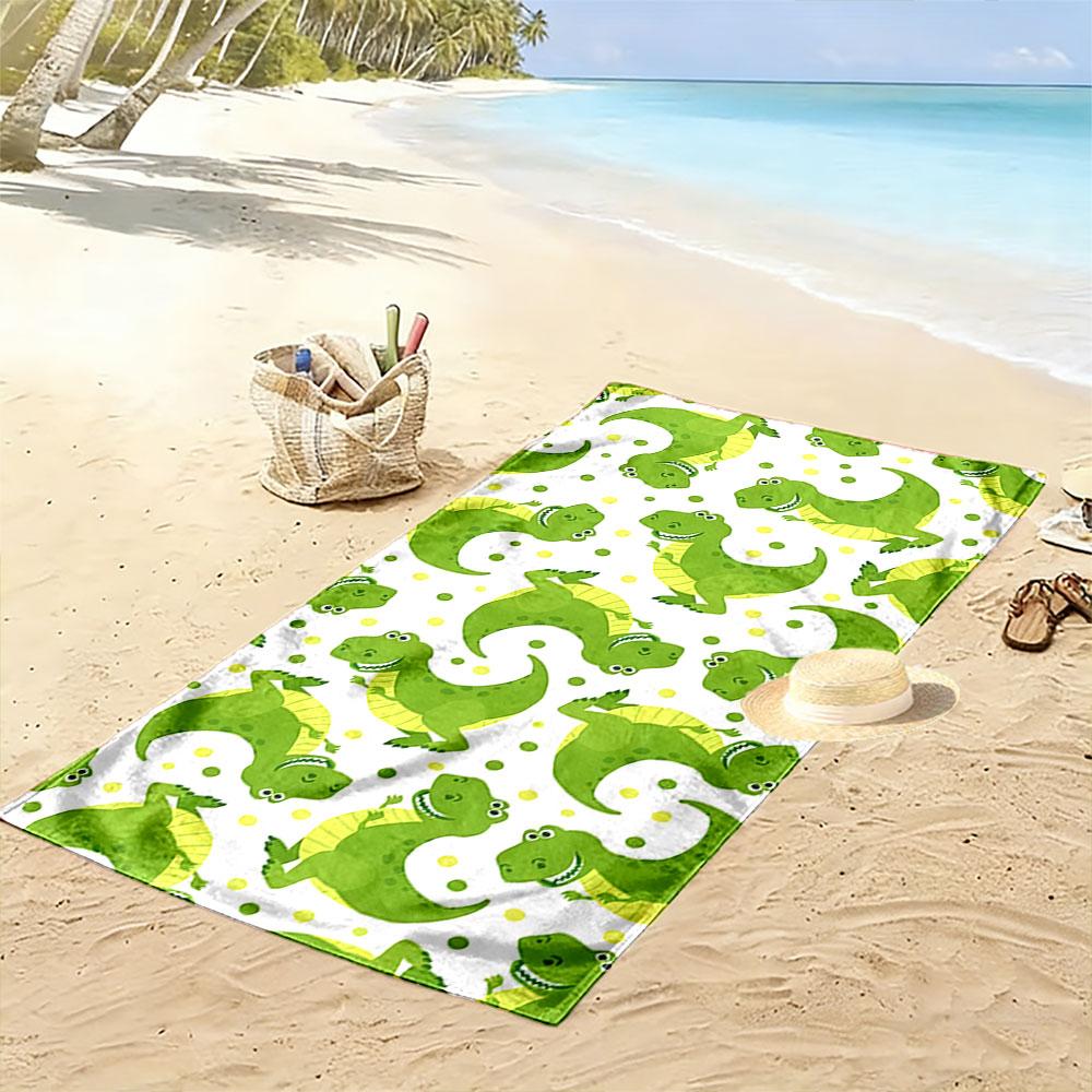 Cartoon Green Dinosaur Pattern Beach Towel Quick-drying for Travel Outdoor Sports Jogging Beach and Swimming