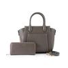 Barcos Rivet Design Shrink Leather Handbag Long Wallet Set with Shoulder Mocha 2-Way & Strap,