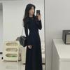 Hepburn-Style Black Long-Sleeve Slim Fit Dress for Autumn/Winter