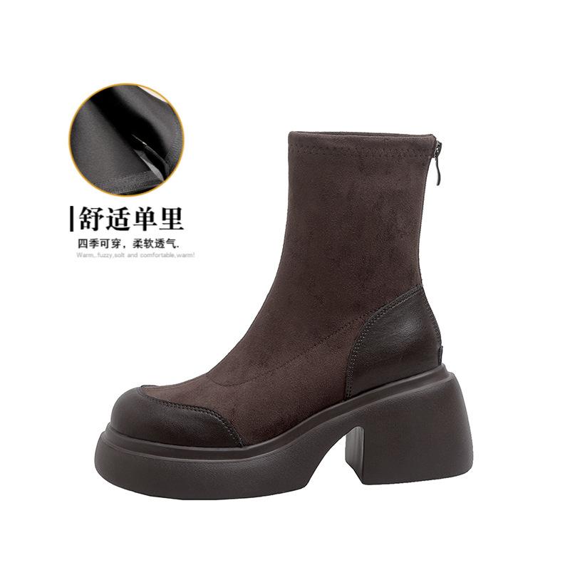 Bottes élastiques à talon épais rétro, bottes fines, bottes Martin à semelle épaisse, bottes courtes, nouvelles bottes courtes à talon haut pour femmes, bottes chaussettes d'automne