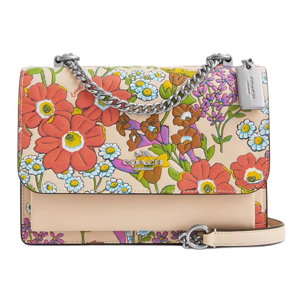 Coach Klare 21 Floral Print Chain Shoulder Strap Leather Crossbody Bag Small Women crossbody bag Ivory CR163-SVIO