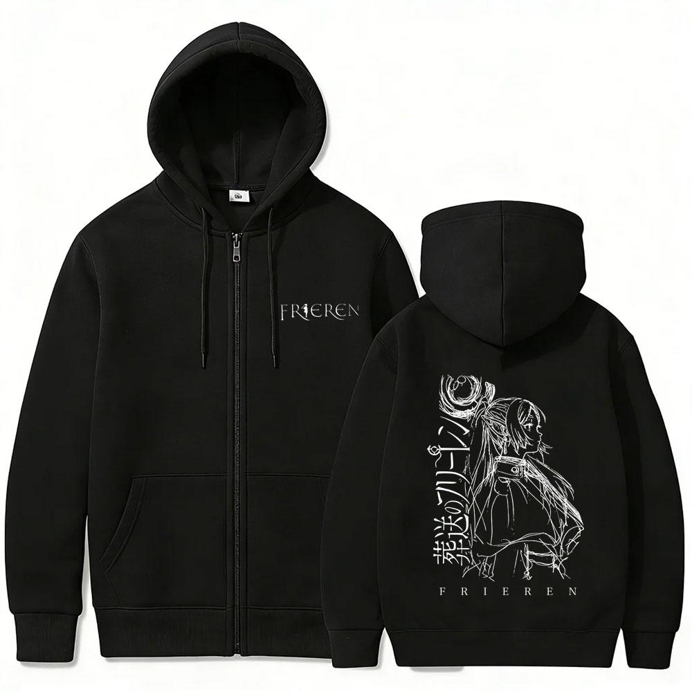 Anime Frieren Beyond Journey's End Print Zipper Hoodie Men Women Casual Oversized Zip Up Hoodies Male Manga Kawaii Humor Jacket