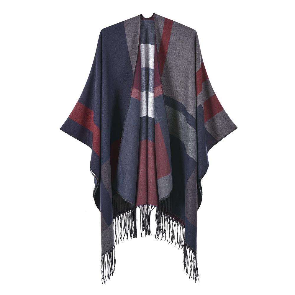 Versatile Warm Tassel Plaid Shawl Cape Blanket for Autumn and Winter