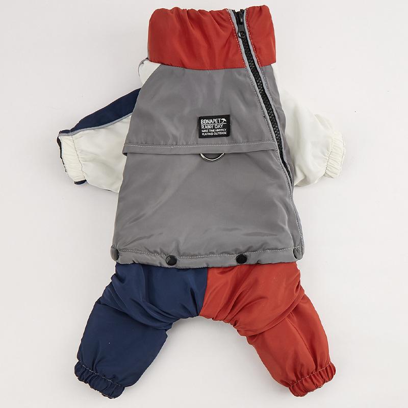 Pet winter new warm clothing, dog three-color outdoor travel with traction ring removable cotton-padded coat
