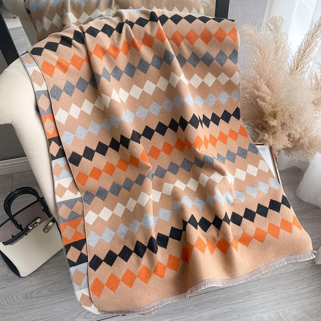 Imitation Cashmere Double-Sided Scarf Women'S Winter Versatile Dual-Purpose Shawl Thickened Warm Plaid Scarf