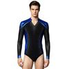 Sparkly Metallic Patchwork V Neck Bodysuit for Men Mesh Long Sleeve Rhinestone Leotard for Latin Ballet Figure Skating Gymnastics Training
