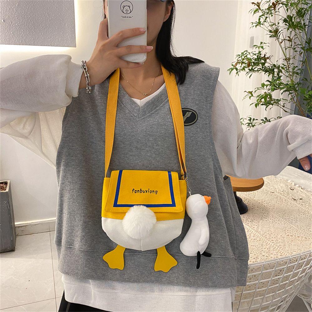 Duck Canvas Bag Soft Large Shoulder Work Bags Handbag For Women Shopping Bags Lovely Contrast Color Messenger Crossbody Bag