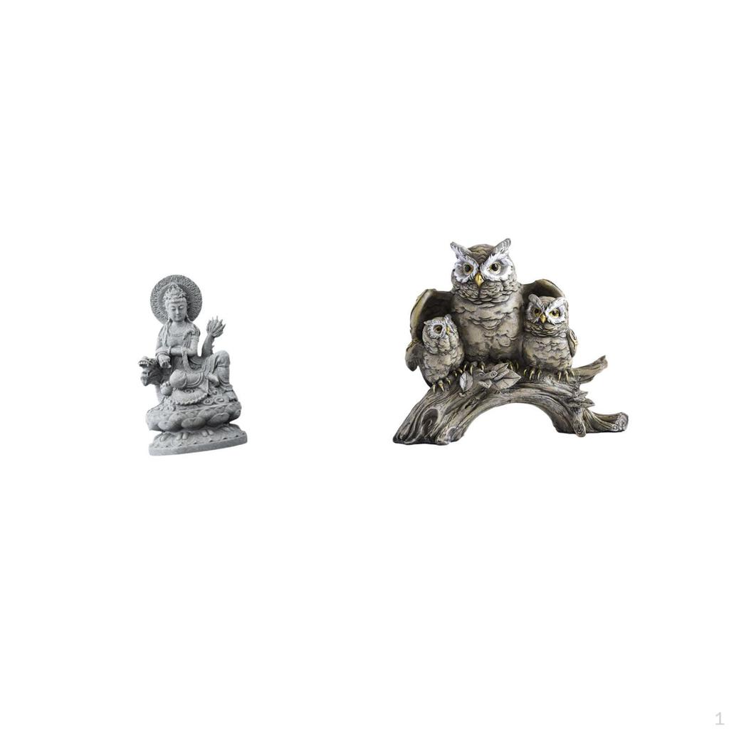 Guan Yin Owl Statue Figurine Feng Shui Crafts Female Buddha Sculpture Chinese Table Centerpieces