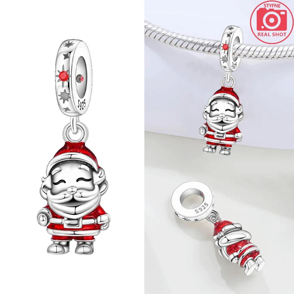

Blue Bow Bell Pendant Christmas Elf Stocking Boots Authentic copper Bead Charms Compatible With Bracelets Diy Jewellery Fine Gift Accessory Making
