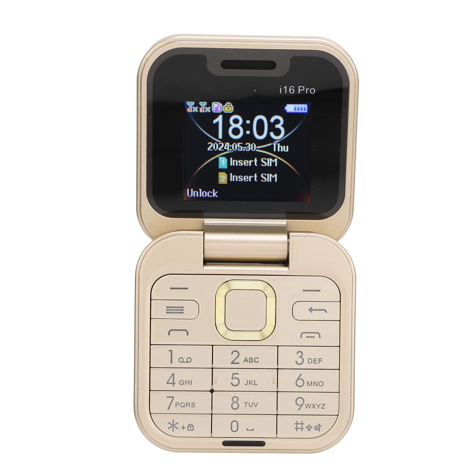 

Розкладний мобільний телефон 2G для людей похилого віку Телефон із двома SIM-картами та великими кнопками зі світлодіодним ліхтариком HD-камера на задньому плані FM золотистий