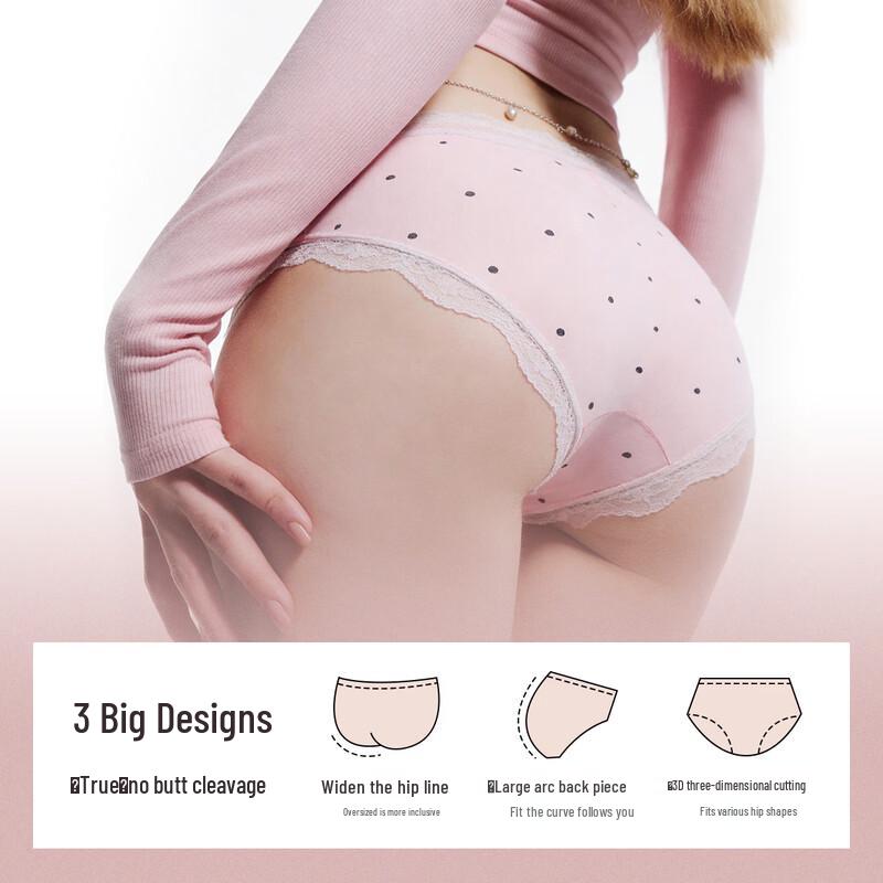 MaoRen Women's Ice Silk Antibacterial Lace Mid-Waist Briefs