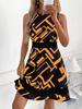 2025 new European and American fashion geometric printing sleeveless slim dress women's summer temperament commuter dress