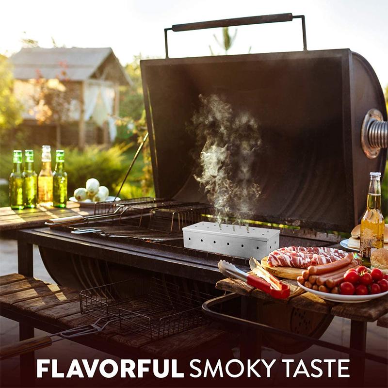 LMETJMA Camping Räucherbox Universal Edelstahl Räucherbox für Gasgrillen Räucherbox für Holzchips zum Räuchern von Fleisch JT494