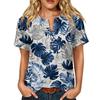 Damen Kurzarm Henley-Hemd mit Brusttasche Leichte Baumwoll-Leinen-Mischung Tropischer Print Lässiges Sommeroberteil