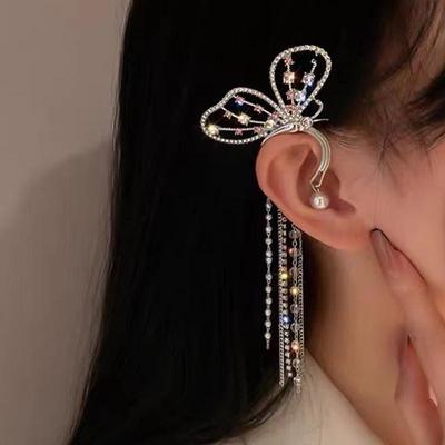 Korean Fashion Butterfly Ear Cuff with Pearl & Crystal Rhinestones