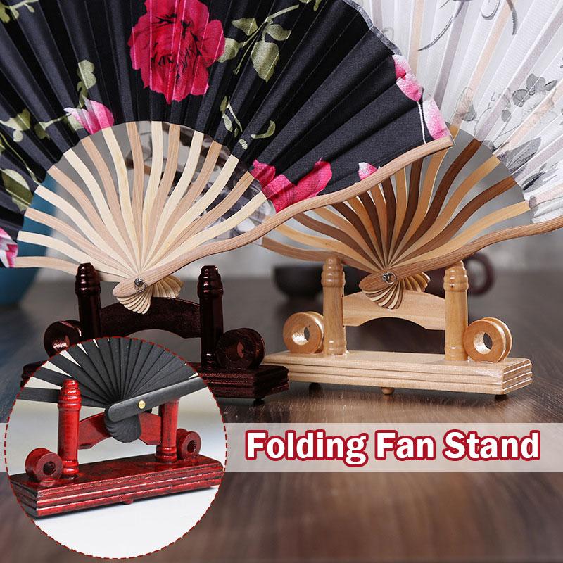 14cm Wooden Chinese Folding Hand Fan Stand Base Fan Display Stand Folding Hand Fan Stand Display Holder Office Home Decoration
