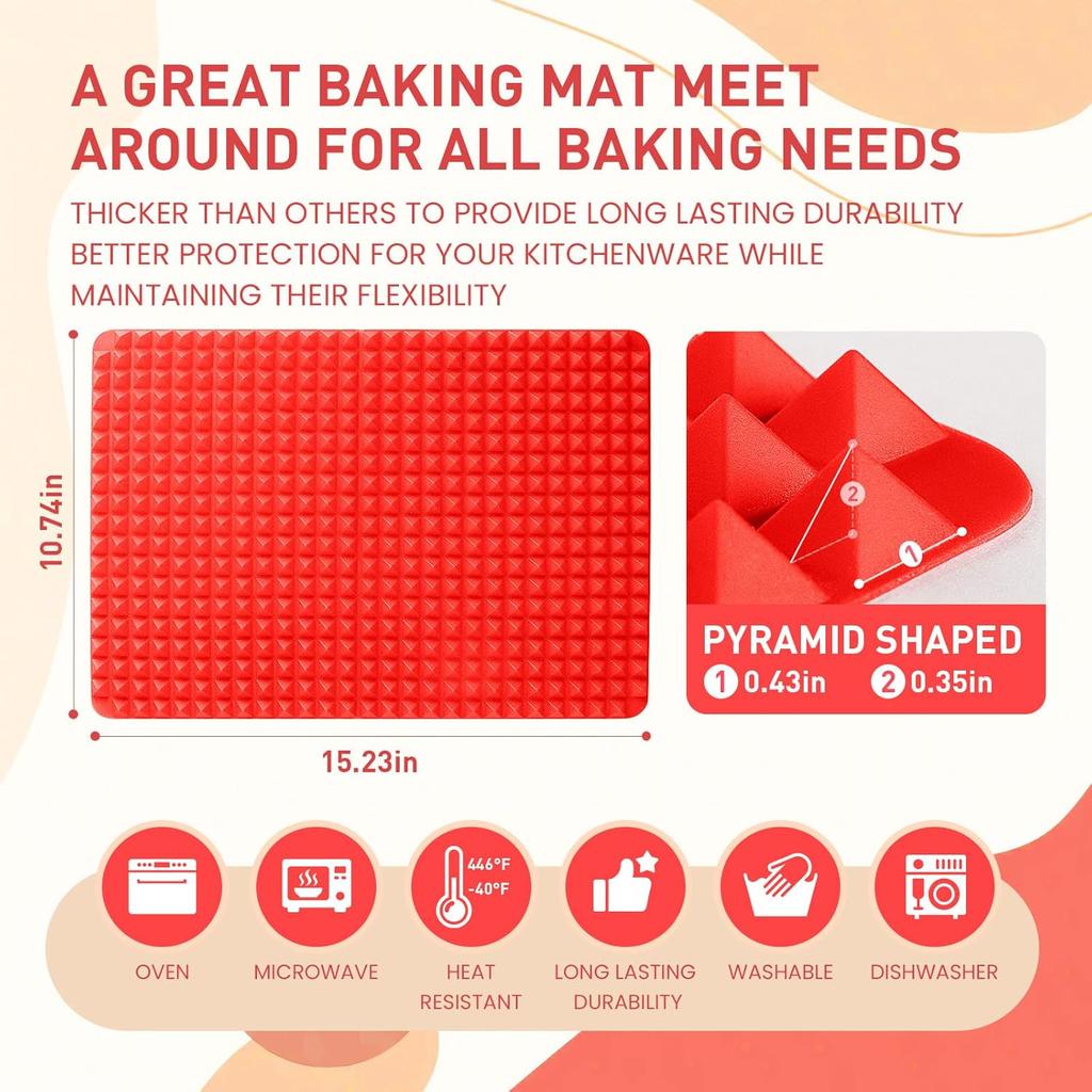 Silicone Baking Mat Sheets for Oven Mats Cooking Pan 16"x11" 6.7"x6.7" 2 Pack Non-Stickfor Oven Grilling BBQ (2 Pack Red 16"x11")