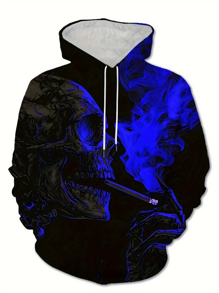 Men'S Hooded Digital Print Sweatshirt, Featuring a Trendy Street Style with a Cool Skull Graphic. Machine Washable And Versatile, Perfect for