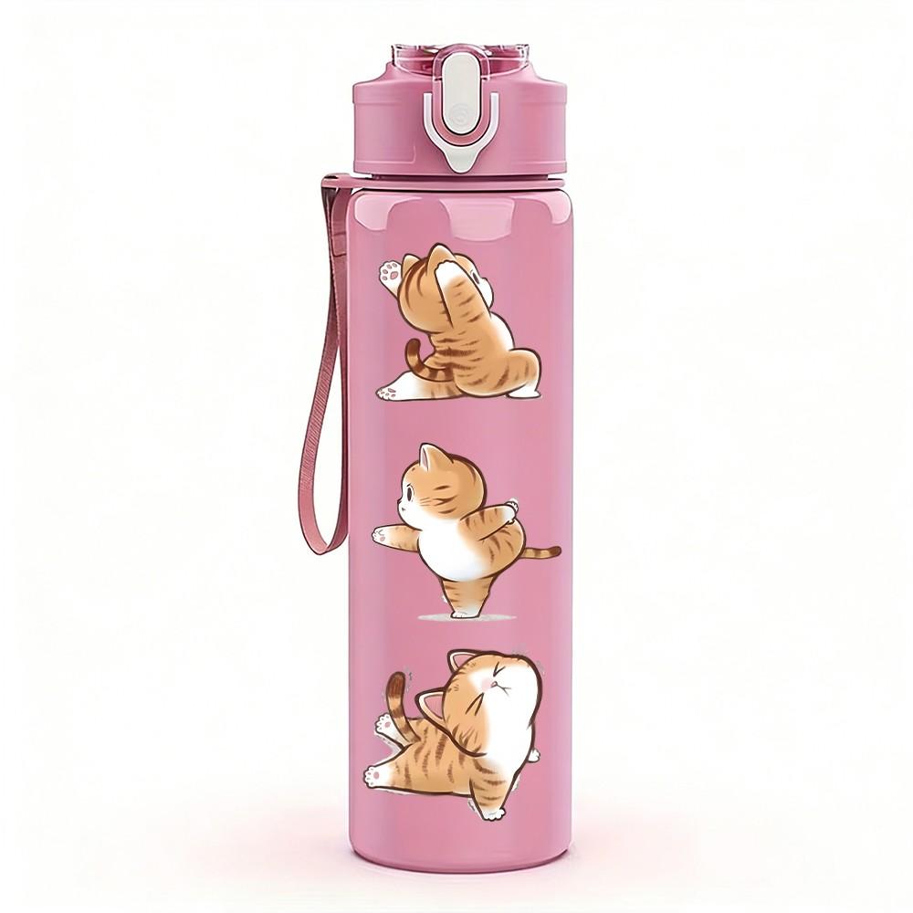 1PC Stacked Little Squirrel Cartoon Print 750ml Color Plastic Sports Water Bottle Leakproof Flip Straw Lid Suitable for Sports Office Home Use