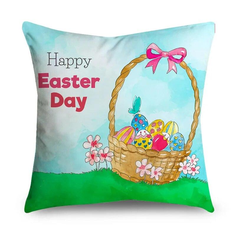 Home Decoration Easter Pillowcase Cute Bunny Easter Egg Pattern Pillowcase Festive Atmosphere Decoration Cushion Cover