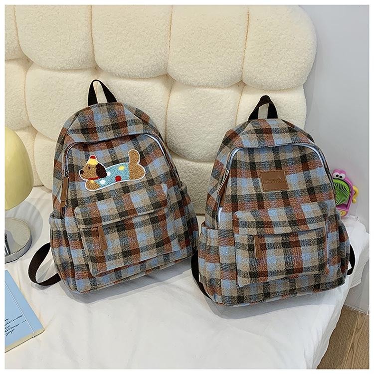 Adorable Dachshund Tweed Plaid Backpack for Girls - Junior High To College Students (2025 Autumn/Winter Collection)