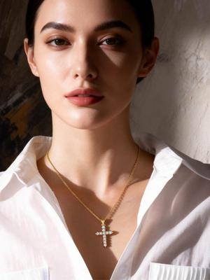 Cubic Zirconia Crucifix Cross Neckalce Pendant for Women Simple Layered Jewelry