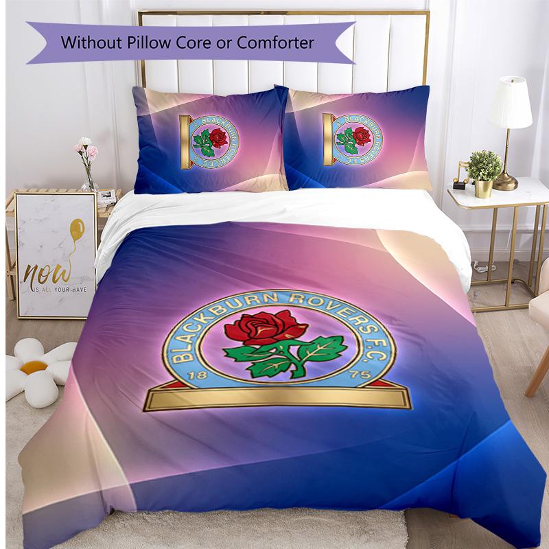 Blackburn Rovers Fußball Aufdruck 3-teiliges Bettwäsche-Set, Bequemes hautfreundliches Schlafzimmer-Bettbezug-Set