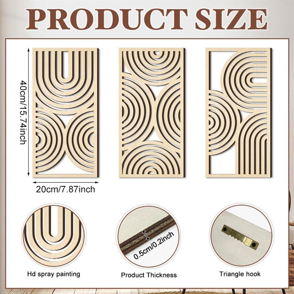 3 Pieces Wall Art Decor Hanging Decoration Rustic Boho Decorative 3D Hollow, for Kitchen