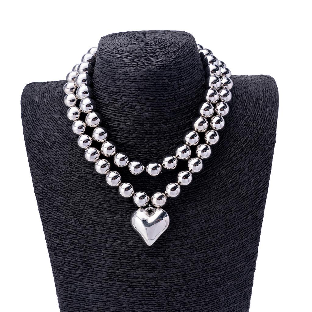 Exaggerated Cyberstyle CCB Love Pearl Multi-layer Large Round Bead Stacked Necklace Collarbone Chain Ladies