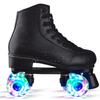 Rose Red Double Row Adult Roller Skates with Flashing Wheels - Leather Style