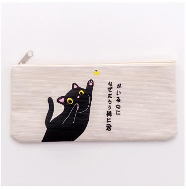 1 Pcs Cute Cartoon Cat Canvas Zipper Pencil Bag Case Children Pen Bags Women Cosmetic Bag Children Gift Stationery