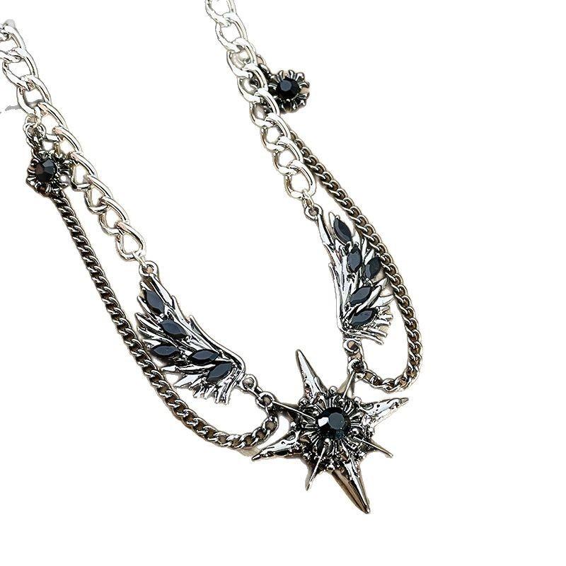 Y2K Gothic Punk Wing Star Pendant Choker Necklace Women Alloy Locket Chain Chic Edgy Sweet Cool Style