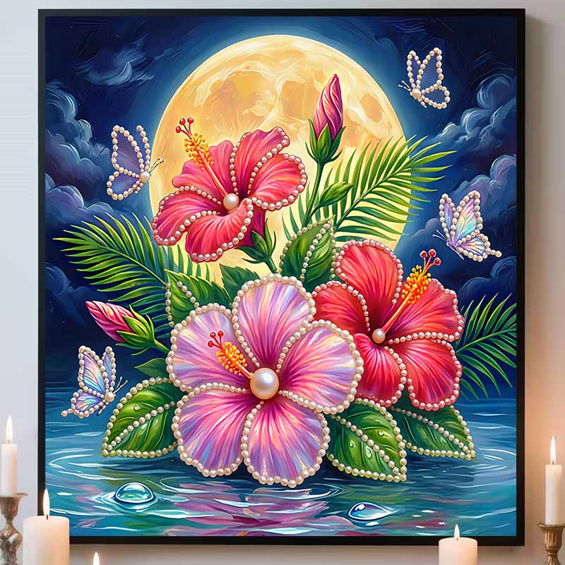 Flowers and Butterflies Full 5D DIY Pearl Gem Art Diamond Painting Kits for Adults/Beginners Gift Idea Home Decor 11.81x11.81in