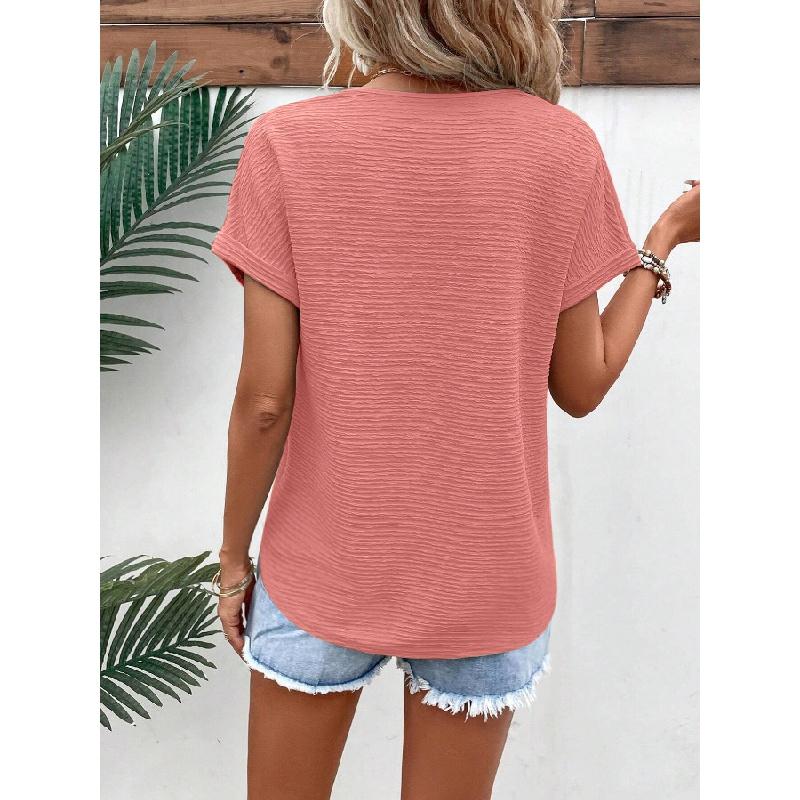 Womens Tops Summer Textured Short Sleeve V Neck T Shirts Loose Fit Fashion 2024