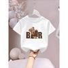 European Sizes Cartoon Bear Pattern Print Girls' Clothes Short  Round Neck Shirt, Pure Knit T-Shirt for Girls, Breathable And Versatilec
