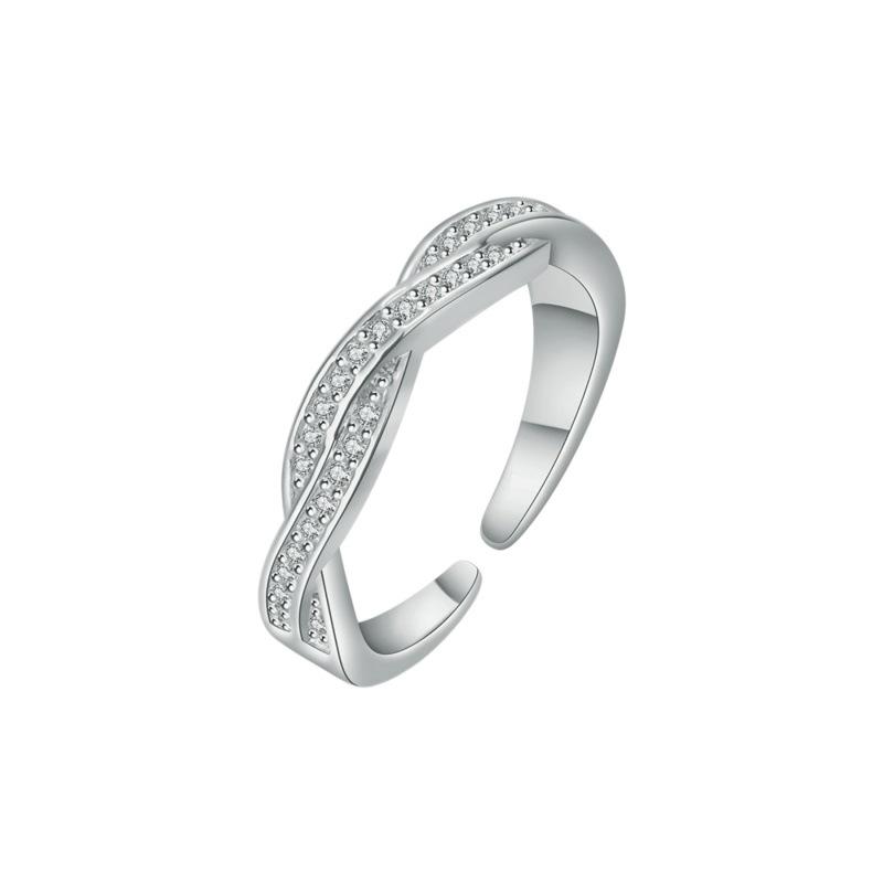 

925 Sterling Silver Adjustable Ladies Ring with Twisted Diamond Pattern - Lucky Friendship Design
