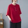 Plus Size Cotton Linen Chic Casual Sports Suit with Five-Point Sleeves