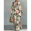 16 European and American artistic sense abstract graffiti cotton and linen set, round neck bat sleeve top + wide leg pants loose two-piece set