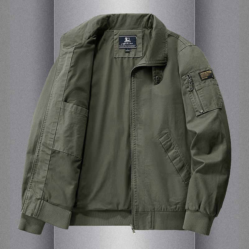 Spring and Autumn Men's Thermal Jacket Middle-aged and Youth Pure Cotton Casual Loose Zipper Flight Jacket